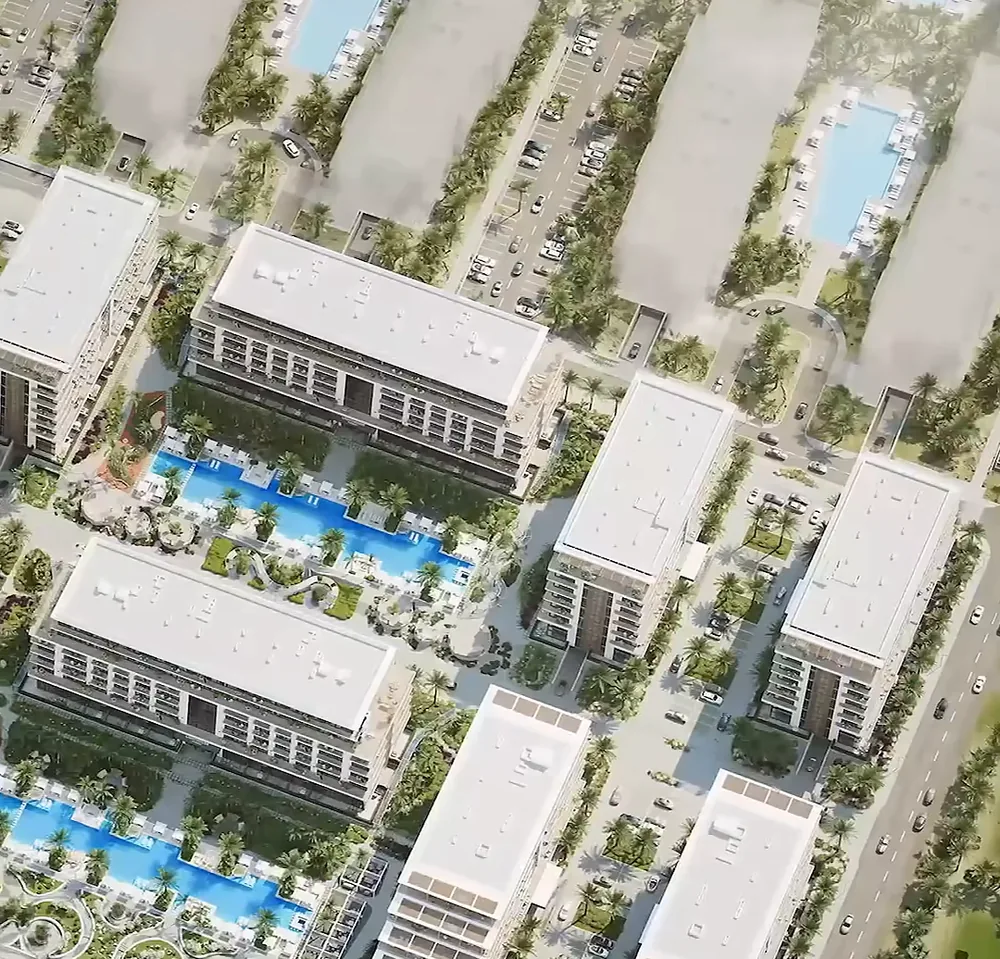 İnşaatçının vizuallaşdırması: yuxarıdan Lighthouse 2 korpusları və hovuzlar