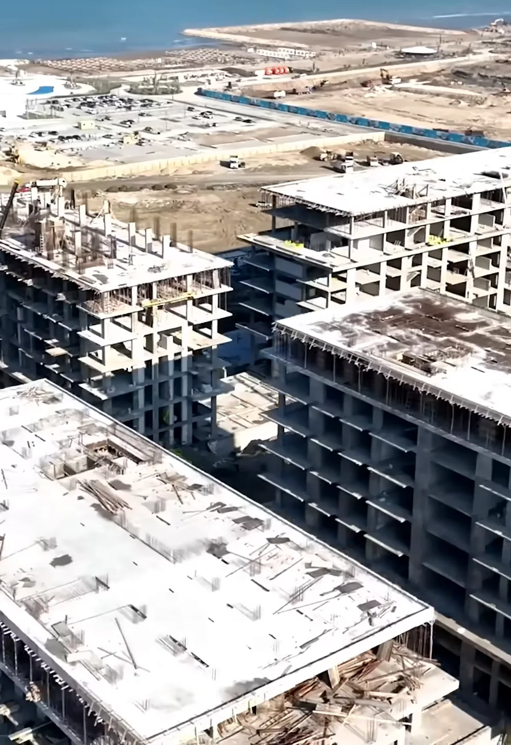 The Lighthouse 2 construction site, 2025: building frames by the sea
